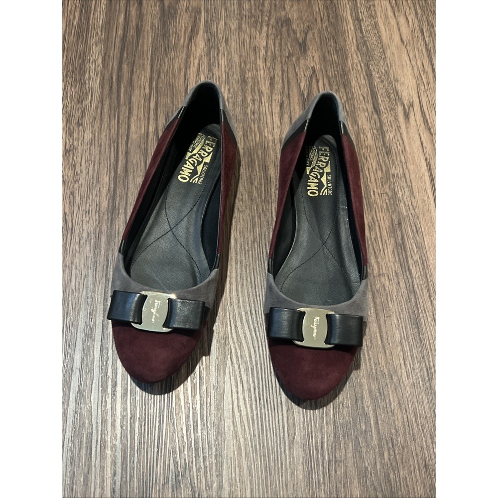 Salvatore Ferragamo Vara ballet flats shoes Suede size 7 - Picture 6 of 16